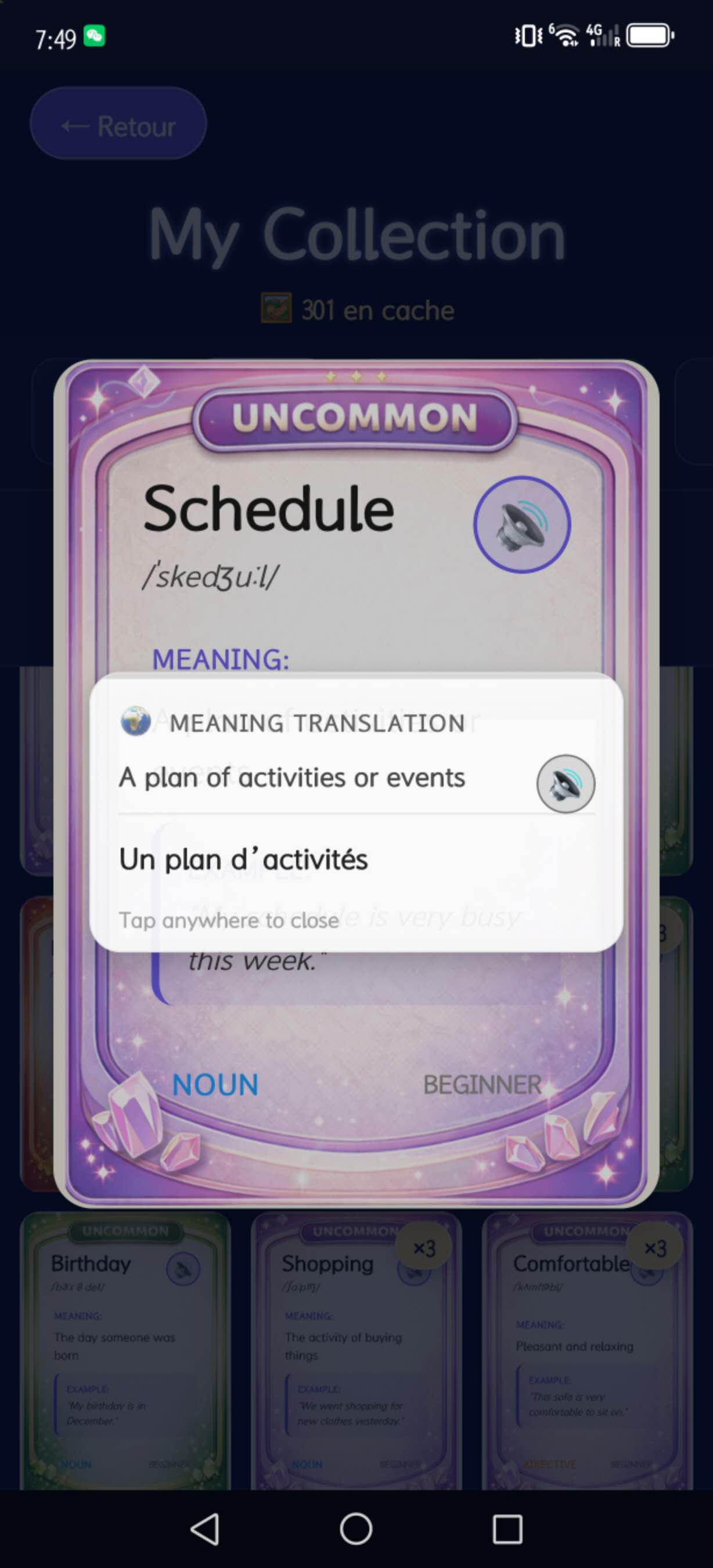 Reviewing learned vocabulary